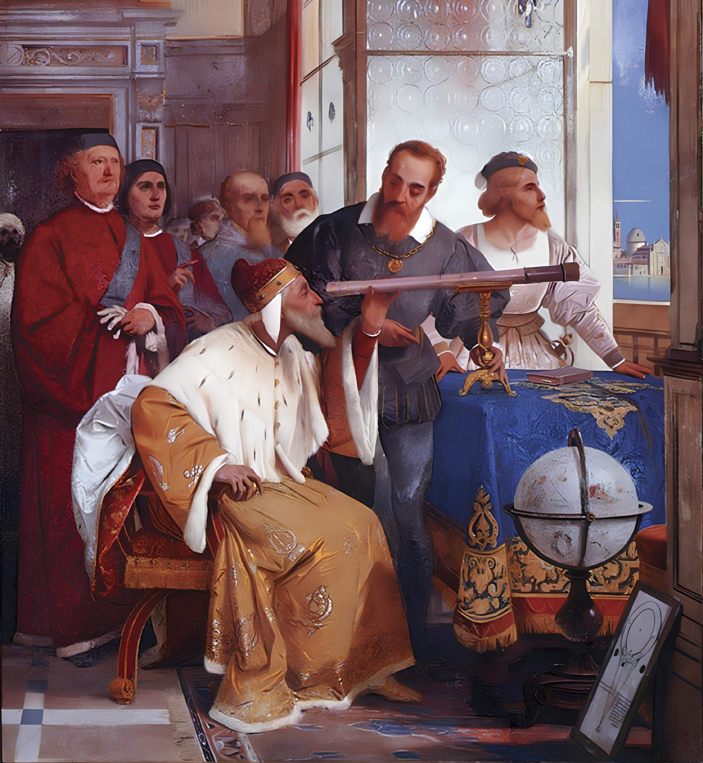 O Galileo o mostra a-o duxe de Venexia comme addeuviâ o canociale, afresco do Giuseppe Bertini